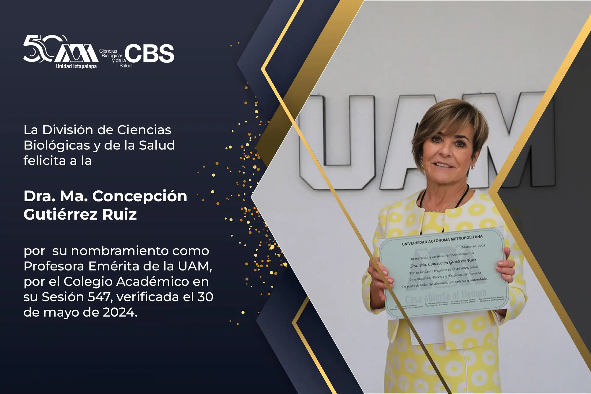 Felicitación a la Dra. María Concepción Gutiérrez Ruiz por su nombramiento como Profesora Emérita