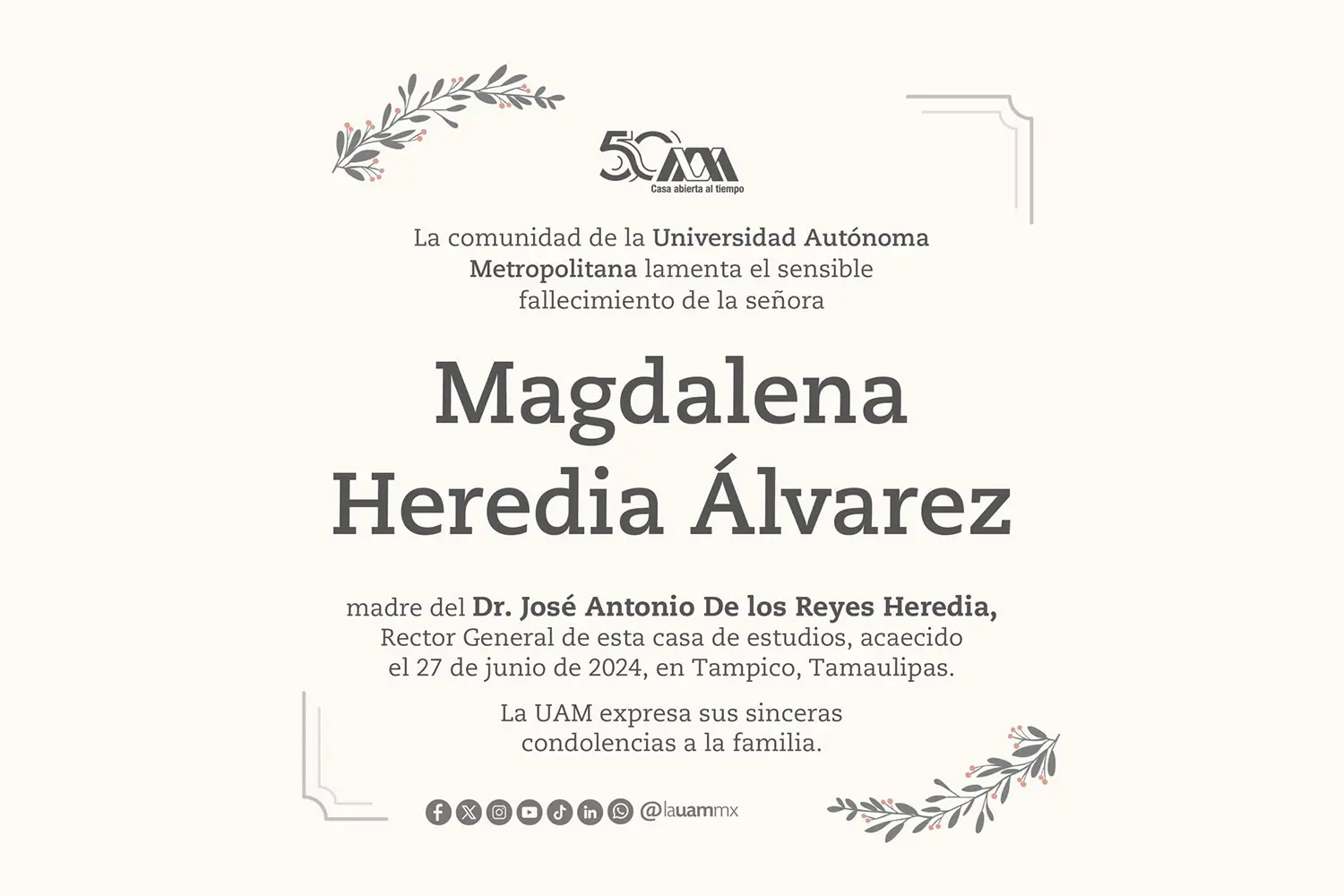 Esquela Magdalena Heredia Álvarez
