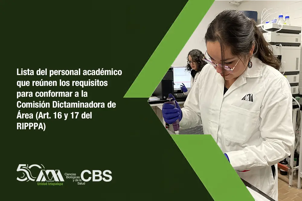 Lista del personal académico que reúnen los requisitos para conformar a la Comisión Dictaminadora de Área (Art. 16 y 17 del RIPPPA)