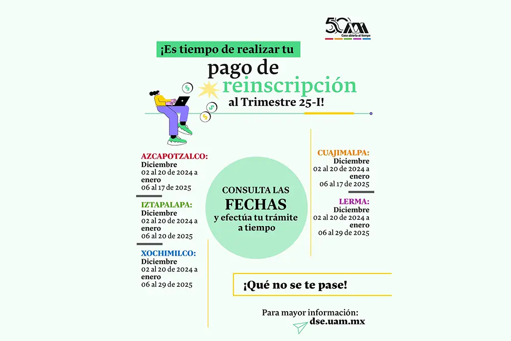 Fechas para realizar el pago de reinscripción al Trimestre 25-I